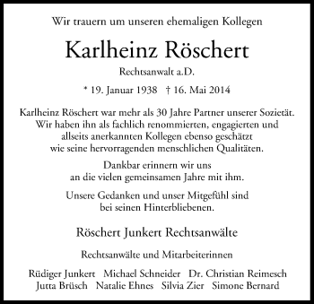 Anzeige von Karlheinz Röschert von MGO
