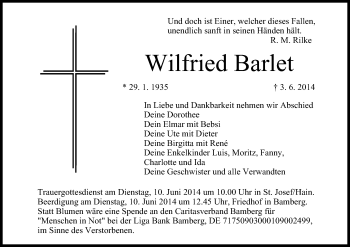 Anzeige von Wilfried Barlet von MGO