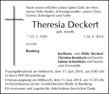 Anzeige von Theresia Deckert von MGO