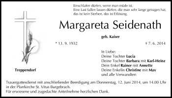 Anzeige von Margareta Seidenath von MGO