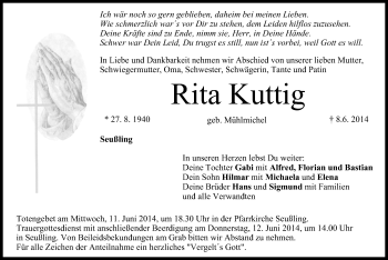 Anzeige von Rita Kuttig von MGO