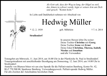 Anzeige von Hedwig Müller von MGO