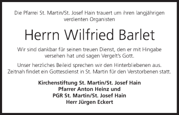Anzeige von Wilfried Barlet von MGO