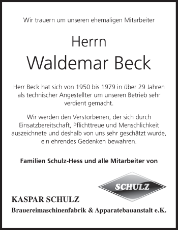 Anzeige von Waldemar Beck von MGO