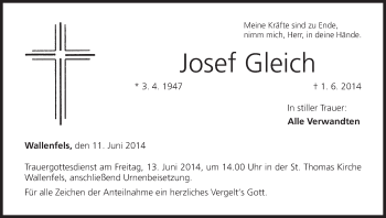 Anzeige von Josef Gleich von MGO