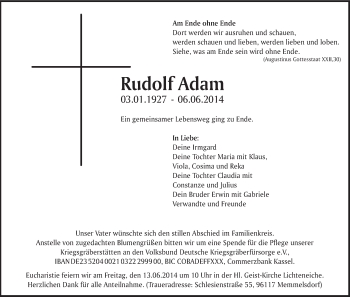 Anzeige von Rudolf Adam von MGO
