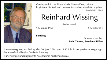 Anzeige von Reinhard Wissing von MGO