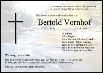 Anzeige von Bertold Vornhof von MGO