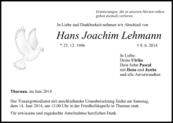 Anzeige von Hans Joachim Lehmann von MGO