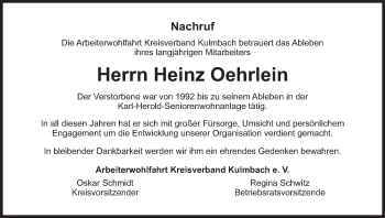 Anzeige von Heinz Oehrlein von MGO