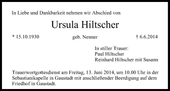 Anzeige von Ursula Hiltscher von MGO