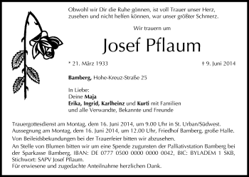 Anzeige von Josef Pflaum von MGO