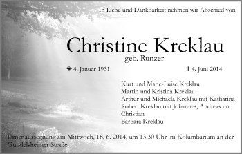 Anzeige von Christine Kreklau von MGO