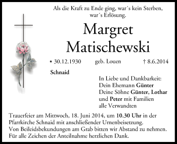 Anzeige von Margret Matischewski von MGO