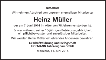Anzeige von Heinz Müller von MGO