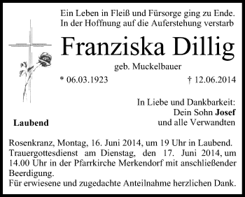 Anzeige von Franziska Dillig von MGO