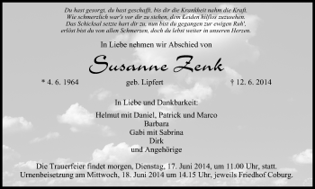 Anzeige von Susanne Zenk von MGO