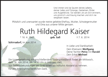 Anzeige von Ruth Hildegard Kaiser von MGO