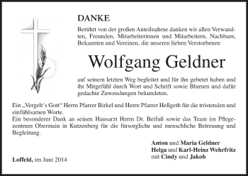 Anzeige von Wolfgang Geldner von MGO