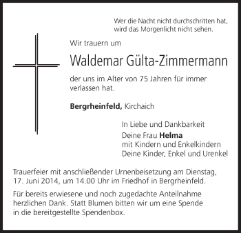 Anzeige von Waldemar Gülta-Zimmermann von MGO