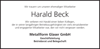 Anzeige von Harald Beck von MGO