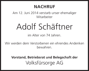 Anzeige von Adolf Schäftner von MGO