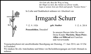 Anzeige von Irmgard Schurr von MGO