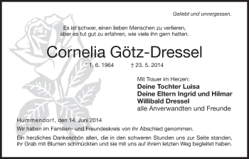 Anzeige von Cornelia Götz-Dressel von MGO