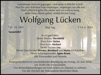 Anzeige von Wolfgang Lücken von MGO