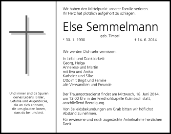 Anzeige von Else Semmelmann von MGO