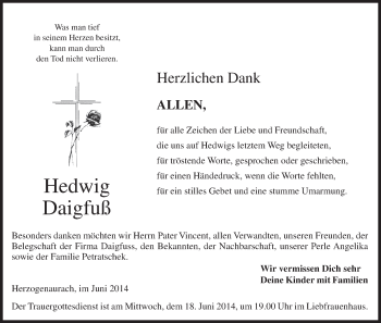 Anzeige von Hedwig Daigfuß von MGO