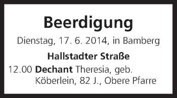 Anzeige von Beerdigung vom 17.06.2014 von MGO