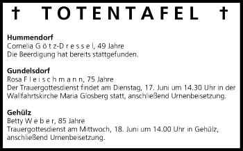 Anzeige von Totentafel vom 17.06.2014 von MGO