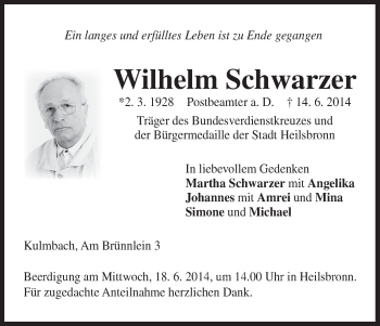 Anzeige von Wilhelm Schwarzer von MGO