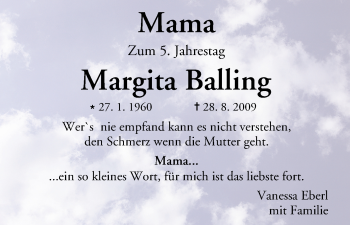 Anzeige von Margita Balling von MGO