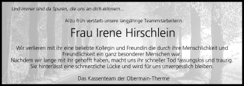 Anzeige von Irene Hirschlein von MGO