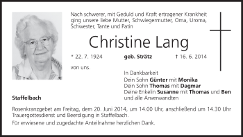 Anzeige von Christine Lang von MGO