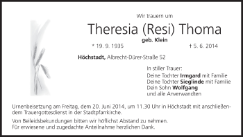 Anzeige von Theresia Thoma von MGO