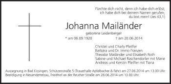 Anzeige von Johanna Mailänder von MGO