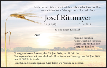 Anzeige von Josef Rittmayer von MGO