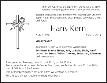 Anzeige von Hans Kern von MGO