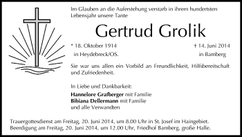 Anzeige von Gertrud Grolik von MGO