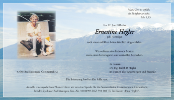 Anzeige von Ernestine Hegler von MGO