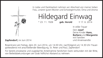 Anzeige von Hildegard Einwag von MGO