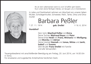 Anzeige von Barbara Peßler von MGO