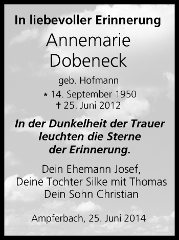 Anzeige von Annemarie Dobeneck von MGO