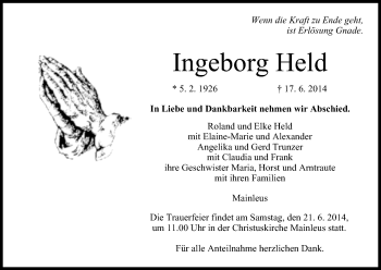 Anzeige von Ingeborg Held von MGO