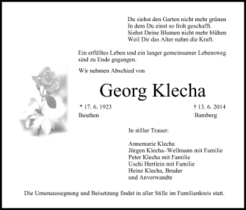 Anzeige von Georg Klecha von MGO