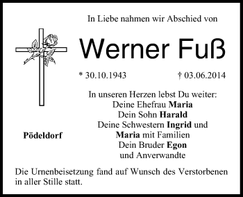 Anzeige von Werner Fuß von MGO