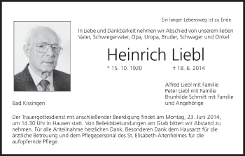 Anzeige von Heinrich Liebl von MGO